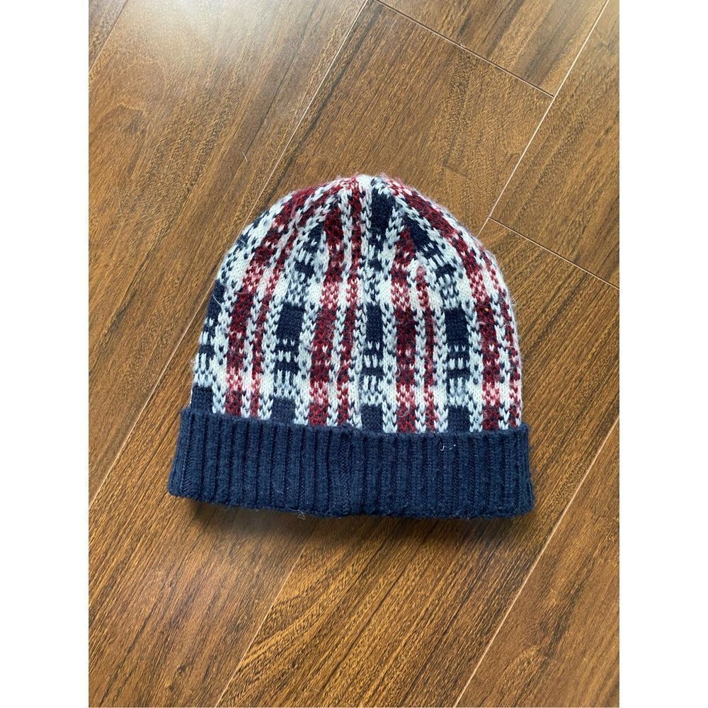 Boys blue red  plaid knit beanie